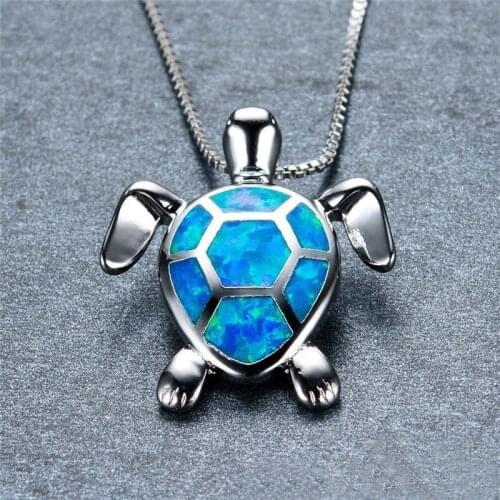 Blue Opal Turtles Necklace Fashion Animals Shape Women Jewelry Pendants