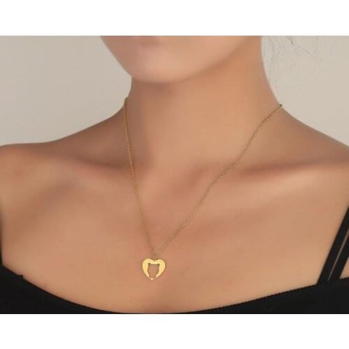 Stainless Steel Cutout Kitty Heart Necklaces for Girls Women Cat Pendant Heart Charm Trendy Pet Collier Jewelry for Her