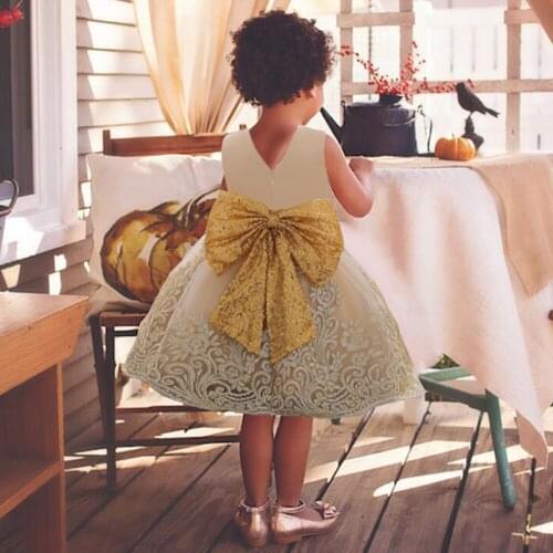Toddler Gold Sequins Big Bow 1 Year Birthday Dress For Baby Children Clothes Christening Princess Party Wedding Dresses Infant