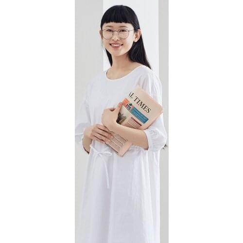 INMAN Spring Plain Cotton Series Round Collar Nipped Waist Slimmed Loose A-line Dress
