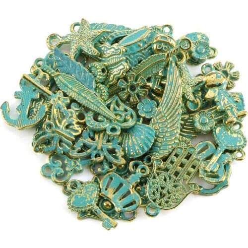 Charms For DIY 50Pcs Mix Classic Green Bronze Charm Pendants DIY Jewelry