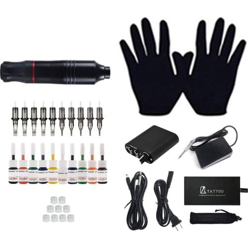 Portable Tattoo Machine Pen Power Supply Tattoo Kit Foot Pedal Clip Cord Tattoo Needles Tattoo Ink Cups for Tattoo Beginners