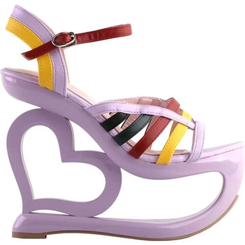 LF40223 SHOW STORY Retro Multicoloured Strappy Heart Heel Wedge Evening Platform Sandals
