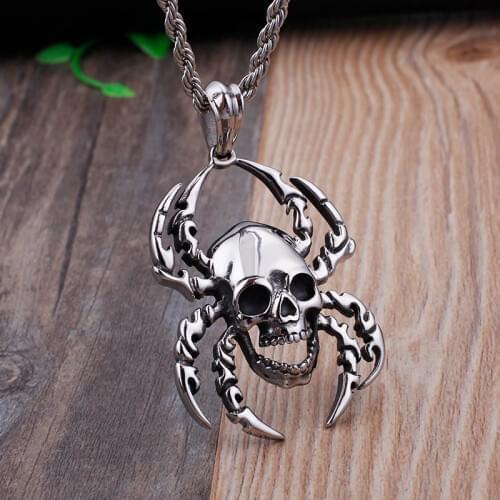 Retro punk titanium steel spider pendant Domineer personality skull cool stainless steel jewelry