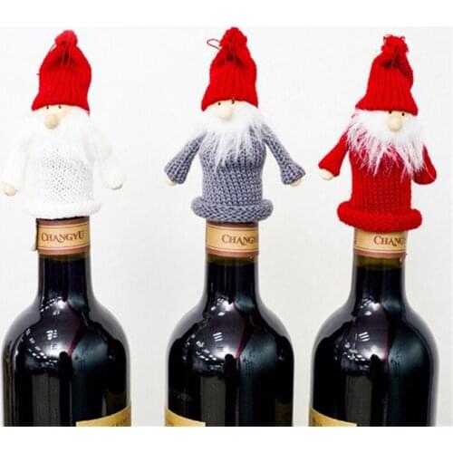 Christmas Wool Doll Red Wine Set Party Family Party Bar Wine Bottle Mouth Decoration Dinner Party Table Decors