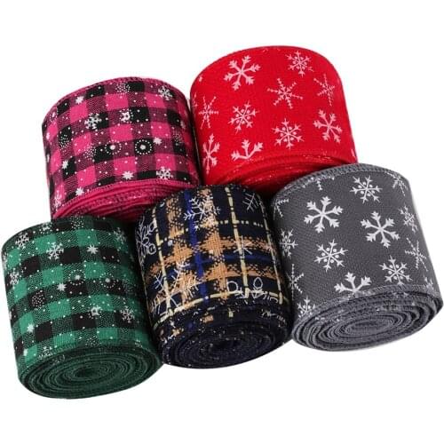 Christmas Ribbons Snowflake Printed Webbing Christmas Decoration DIY Bows Supplies Handmade Crafts Gift Wrapping 70 MM 2 Yards