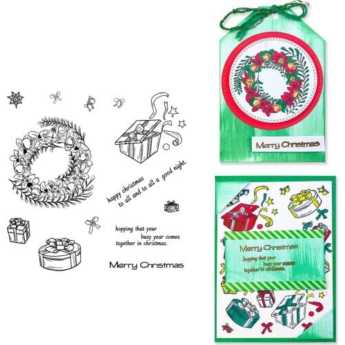 Christmas Wreath Cutting Dies and Stamps for DIY Scrapbooking Album Diary Decoration Card Craft Transparent Silicone Stamps