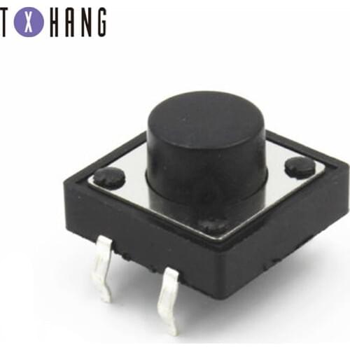50PCS PCB 12*12*10mm 4pin Tactile Tact Mini Push Button Switch 12x12x10mm 4p SMT Vertical Micro Switch black diy electronics