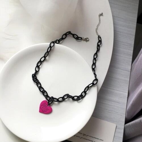Vogallery Pink Heart Neck Pendants Women Black Necklaces Letter Jewelry Rock Punk Goth Neck Chains Fashion Accessories