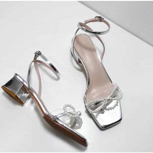 100% Genuine Leather Ladies sandals Square Heels Sandals Woman Shoes Summer Casual The wedding Beach Shoes