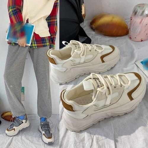 Womens Platform Sneakers, Korean Style Breathable Sports Shoes, Casual Stylish Clunky Sneaker (Rubber Sole)