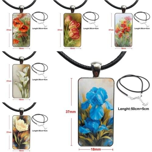 For Women Kids Gift Art Flower Brand Steel Color Jewelry Fashion Statement Necklace Glass Necklaces Pendants