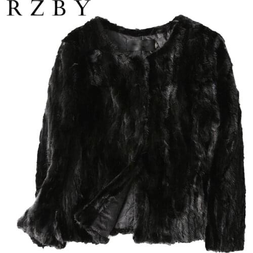 Fur Mink Real Jacket for Women Long Sleeve Plus Size Causal Overcoat Warm Short Manteau Fourrure Femme Plush Coats RZBY304