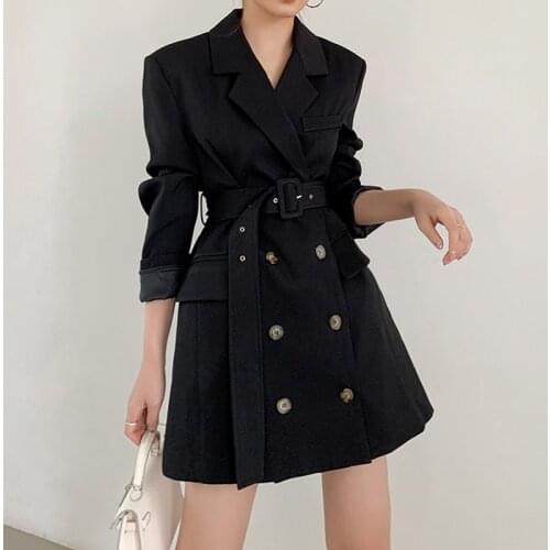SURUFING 2021 Long Sleeve Straight Blazer Dress Autumn Winter Women Fashion Pure Short Black Streetwear Outfits Windbreaker