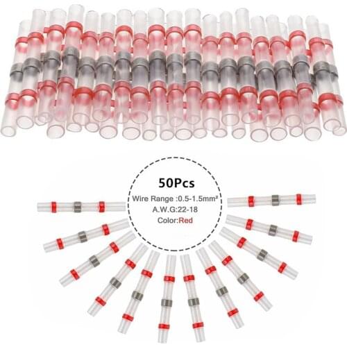 50PCS Waterproof Solder Seal Sleeve Splice Terminals Heat Shrink Electrical Wire Butt Connectors 22-18AWG Kit