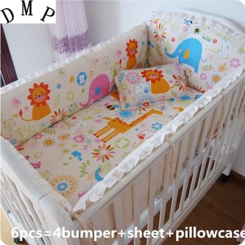 6pcs Best Price Baby Bed Crib Sets,kit berço protector de cuna Baby Crib Around Cushions (4bumpers+sheet+pillow cover)