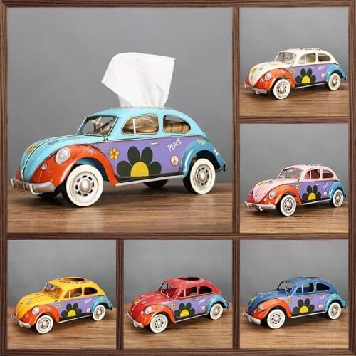American Retro Beetle Bus Car Model Tissue Paper Box Wrought Iron Tissue Box Retro Model Ornaments