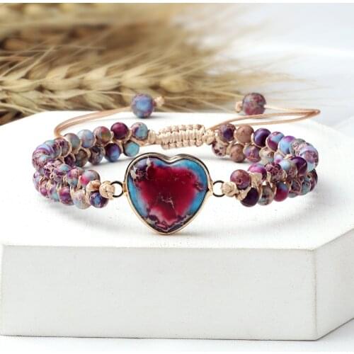 Emperor Stone Heart-Shape Pendant Beaded Bracelets Natural Stone Women Bohemia Chakra Braided Bracelet for Men Handmade Jewelry