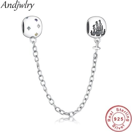 Fit Original Pandora Charm Bracelet 925 Sterling Silver Fairytale Princess Castle Safety Chain Charm Bangle DIY Jewelry Berloque