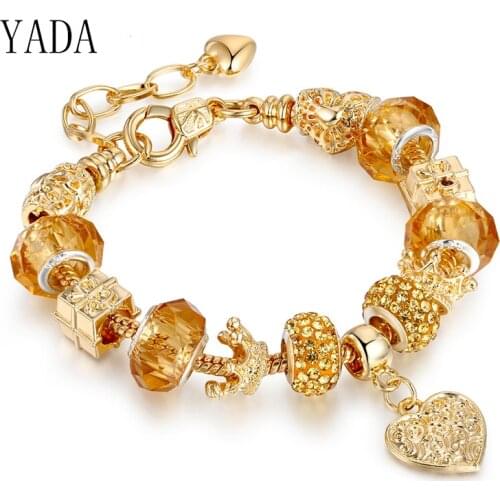 YADA Gifts INS Gold Color Heart&Crown Bracelets&Bangles For Women Adjustable Bracelets Charm Crystal Jewelry Bracelet BT200200