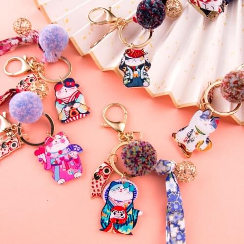 Cartoon Auspicious Cat Koi Blessing Bag Sakura Ping An Fu Mobile Phone Shell Hanging Lanyard Carp Banners Maneki Neko Keychain