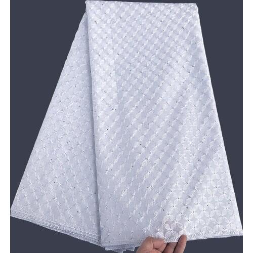 Pure white 5 yards soft embroidery cotton voile lace African Swiss lace fabric for men and women Nigerian Dubai national cloth