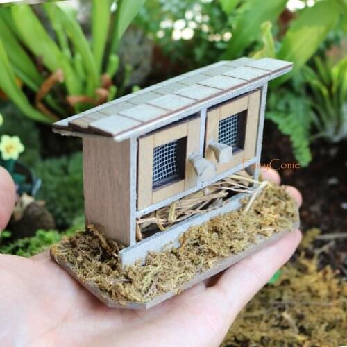 FairyCome Chicken Coop Bunny Hutch Fairy Garden Miniature Wooden Hen Rabbit House Woodland Farm Garden Yard Decor Accessories