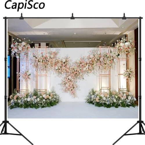 Capisco White pink Floral Photo Backgrounds 3D Flower Wedding Bridal Shower Photography Backdrops Decoration Photo Booth Banner
