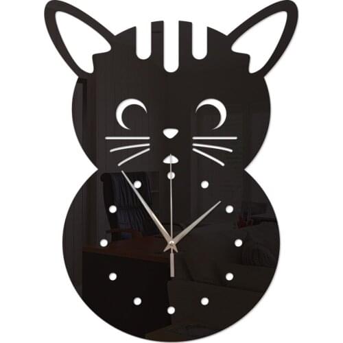 GZ101 Funny Cat Creative Acrylic Mirror Wall Clock Bedroom Background Wall Mirror Quartz Clock Diy Decorative Wall Clock