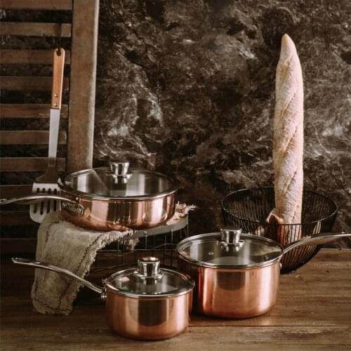 Exquisite single handle copper pot stainless steel inner layer jam milk soup rice stewpot breakfast deep frying chefs pan