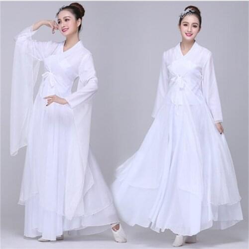 Classic folk dance dress elegant adult style white / red elegant Chinese dress Hanfu white and red color woman long sleeve
