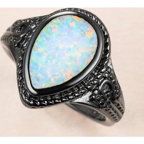 Luxury Female Big Water Drop Ring Punk 14KT Black Gold Wedding Rings For Women Vintage Bride White Opal Engagement Ring