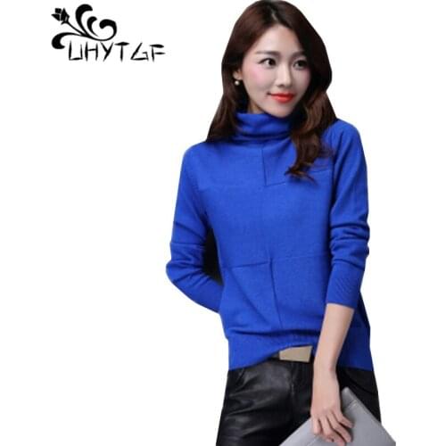 UHYTGF Short Turtleneck Sweater Women Autumn Winter knitted Sweater Femme Elasticity Soft Warm Slim Sweater pullover female 657