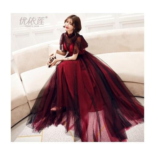 Wine red butterfly slleve black lace veil fairy fancy long dress gown Medieval Victorian Ball stage performance/can customs size