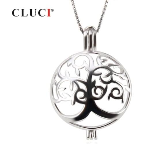 CLUCI Round Silver Life Tree Women Pendant for Necklace Jewelry Making 925 Sterling Silver Pearl Pendant Locket Jewelry SC303SB