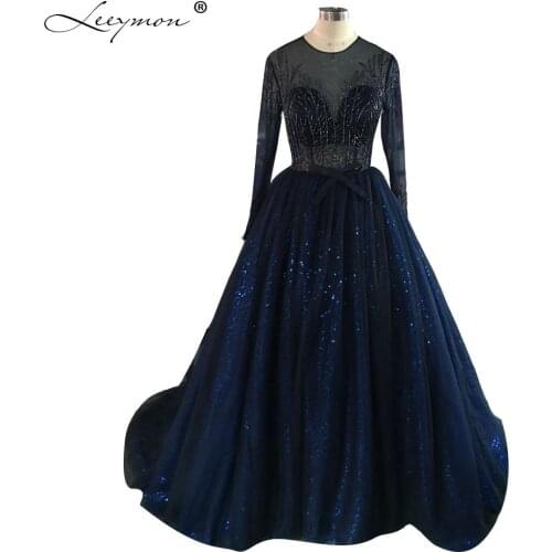 Leeymon Luxury Celebrity Prom Dress Sexy See Through Sequins Evening Dress Mother and Daughter Dresses C89