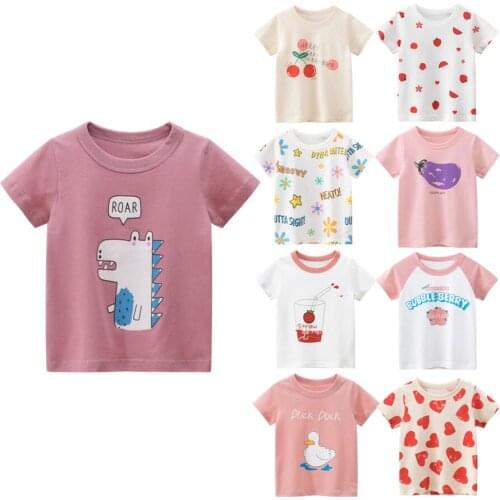 Summer Baby Girls Cartoon Dinosaur Clothes Cotton T-Shirt Child Toddler Short Sleeve Tops Baby Girl Pink Sweet Clothing For 2-8Y