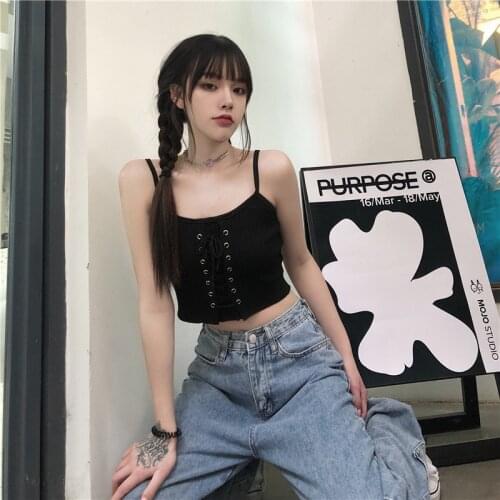 2020 Summer Womens Dark Series Of Small Sexy Straps Shirt Are Thin And Slim Slim Stretch Short Bottoming Camisole Vest Top Tide