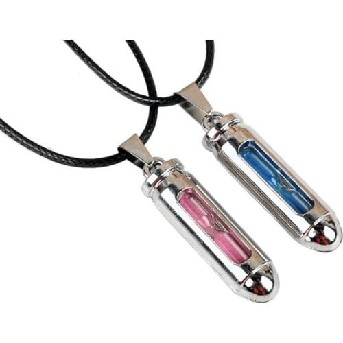 Fashion hourglass sandy clock sandglass titanium steel bullet charm necklace pendant jewelry creative Valentines Day Gift 2x