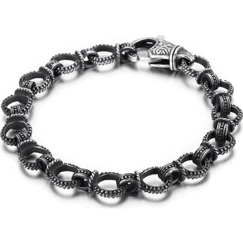 HAOLYNJOY Vintage 11mm Width Ring Chain Lightweight Mens Stainless Steel Charm Bracelet