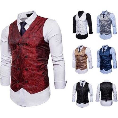Mens Sleeveless Suit Vest New Fashion Men Matching Color Gentleman Formal Wear Casual Print Vest Jacket