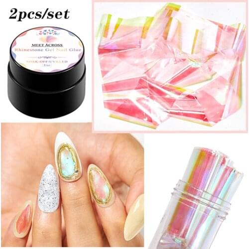 MEET ACROSS Nail Foil Set Nail Art Transfer Foils Nail Glue Decoration Tools Sliders Wraps Manicure DIY Nail Design