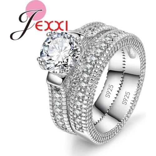 Simple High Quality Fashion Luxury 925 Sterling Silver Wedding Engagement Rings Set For Women Cubic Zircon Finger Ring Set