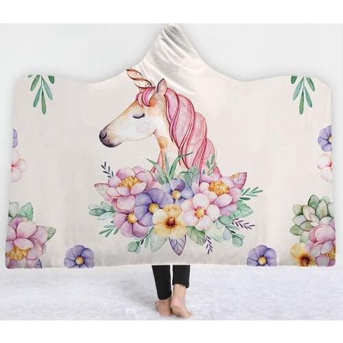 Q1 Printing Sherpa Throw Hooded Blanket Wearable Winter Warm Fleece Bedding Office Quilts Soft Adults Travel Hooded Blankets