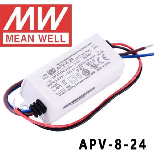 Original Mean Well APV-8-24 meanwell 24V/0.34A Constant Voltage design 8W Single Output LED Switching Power Supply