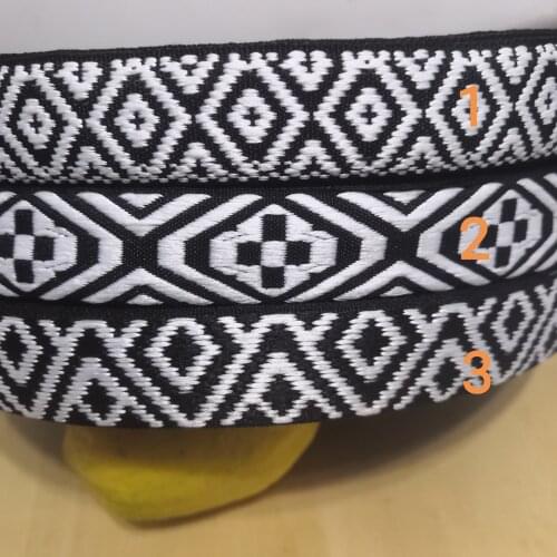 2.5cm 25mm 1' Strong Durable Martingale Trim DIY Dog Collar Ribbon white black Border Rhombus Laciness National Jacquard Webbing
