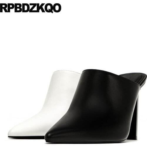 Size 4 34 Shoes European Big Celebrity Block White 2018 Mules Slipper Pumps Brand 33 Sexy High Heels Women Pointed Toe Runway