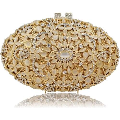 Custommade Diamond Opal Flower Shape Women Gold Crystal Clutch Hard Metal Bridal Designer Handbag Wedding Purse Evening Bags
