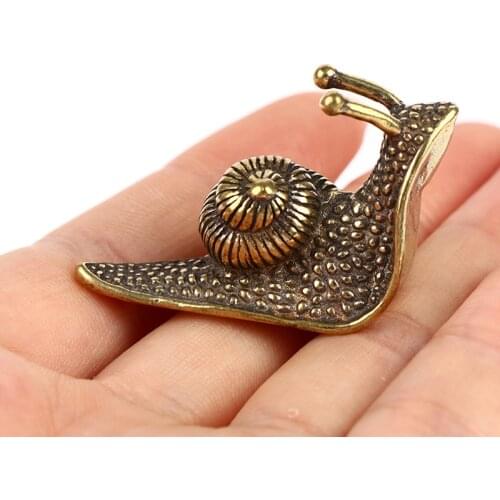 Personality Retro Pure Copper Mini Snail Statue Ornaments Desk Antique Brass Tea Pet Collection Home Decorations for Living Room