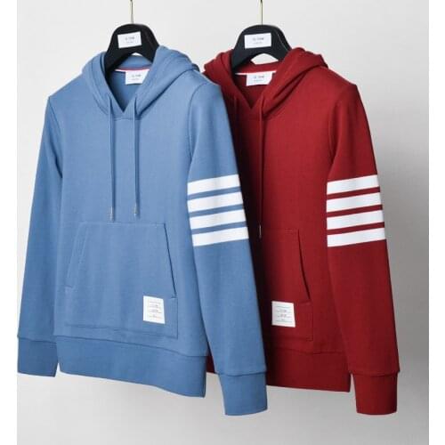 2021 Fashion TB THOM Brand Hooded Clothing Cotton Slim Jacket Men Women Sweatshirts Hoodies Striped Casual Sportswear Coat